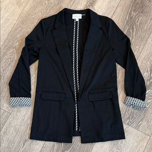 Chic Black Blazer with Checkered Cuffs